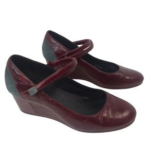 Maroon Camper Patent Leather Wedges with Suede detailing